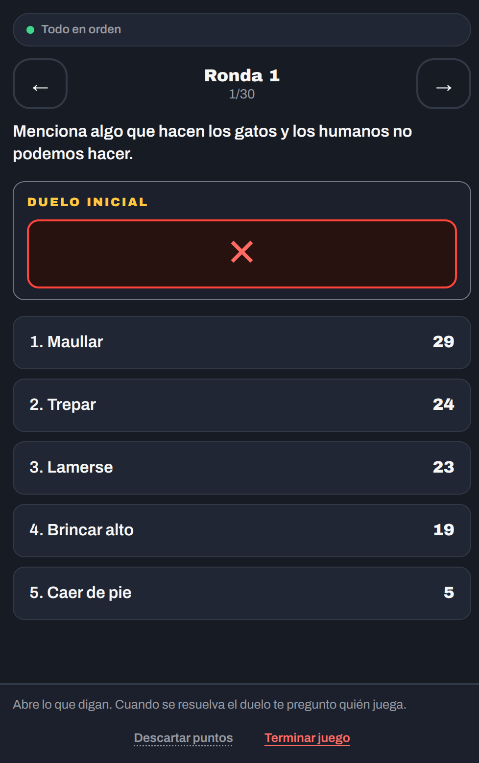 Control en teléfono durante duelo